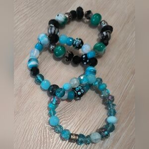 Chic Beaded Bracelet Set - Turquoise and Black